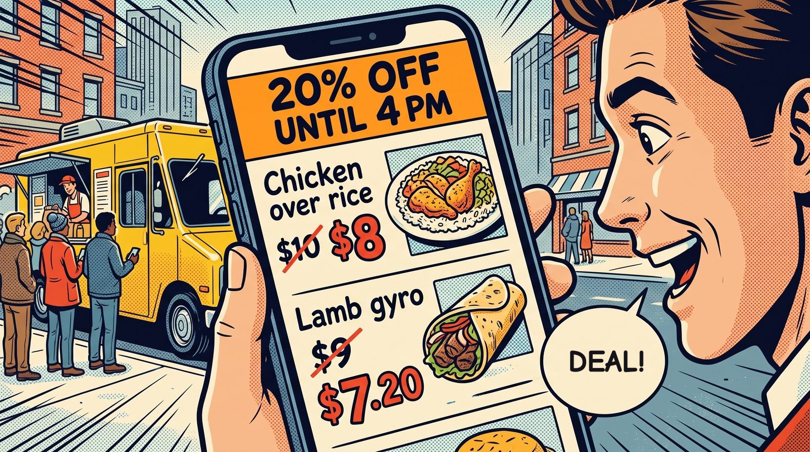 Prices that move with your day. Slow afternoon? Start a flash sale in one tap. Crossed-out prices and deal prices show up on every customer's screen instantly.