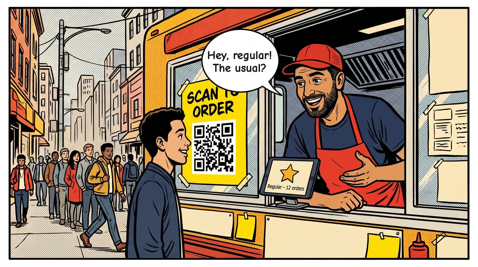 Know your regulars. Every order tells you who's a regular, what they usually get, and when they usually come. Greet them by name. Reward every 10th order.